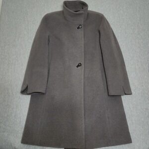 Hilary Radley Alpaca Wool‎ Coat Womens 12 Taupe Brown Funnel Neck Outerwear